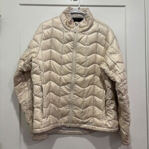 Marmot 800 Fill Down Puffer Jacket Cream Chevron Quilted Full Zip Mens XL